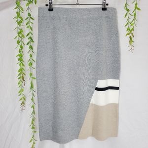 Calvin Klein Sweater Skirt Grey w/ Black White Cream Pattern Block SZ Med